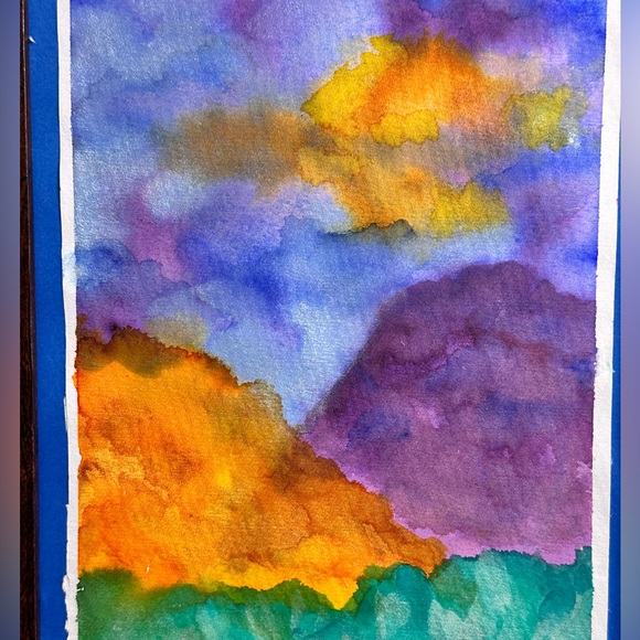 Colorful Watercolor Abstract Art with Matching Cylindrical Fiber Art 2 Pc. Set - Picture 4 of 7